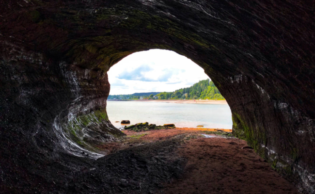 photo taken from the inside of the St. Martins sea caves in New Brunswick