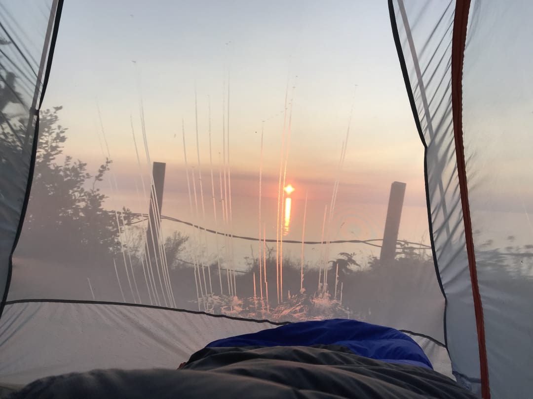 Sunrise as seen from inside of a tent at Grand Manan Island
