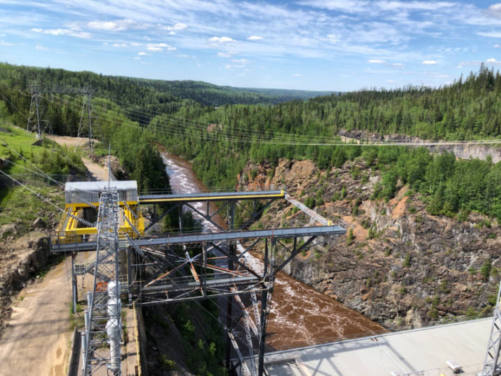 a photo of the hydro station at Abitibi Dam