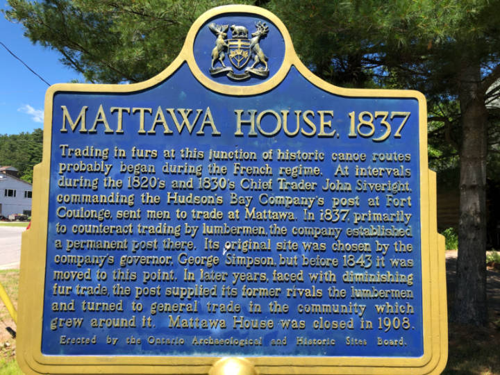 a photo of a historical plaque describing Mattawa Ontario